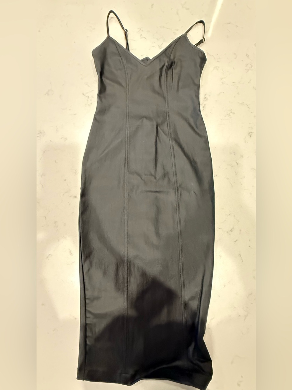 Faux Leather Black Slip Dress with Adjustable Straps